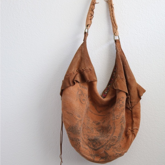 Free People Handbags - Free People Canvas/Suede Brown Hobo Bag